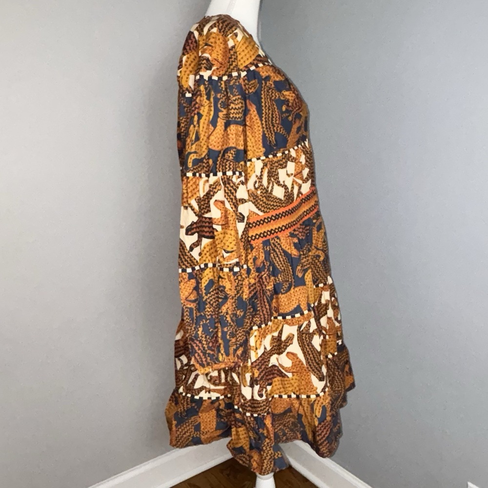 Farm Rio By Anthropology V-Neck Dress Geometric Jaguar Print Tiered Sz X-Large - Picture 3 of 16